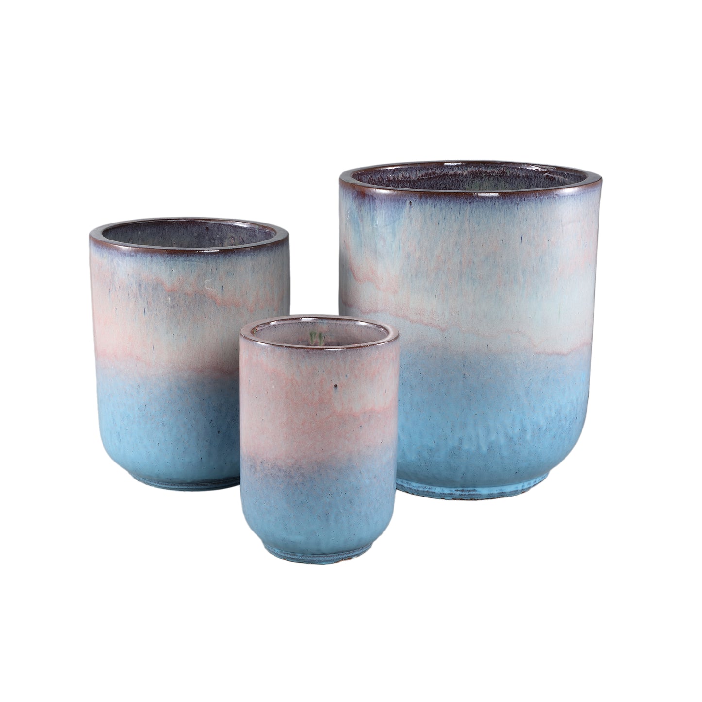Rozay Baby Blue Keramische Pot Set Van 3 Rond Hoog 55x45x45 cm
