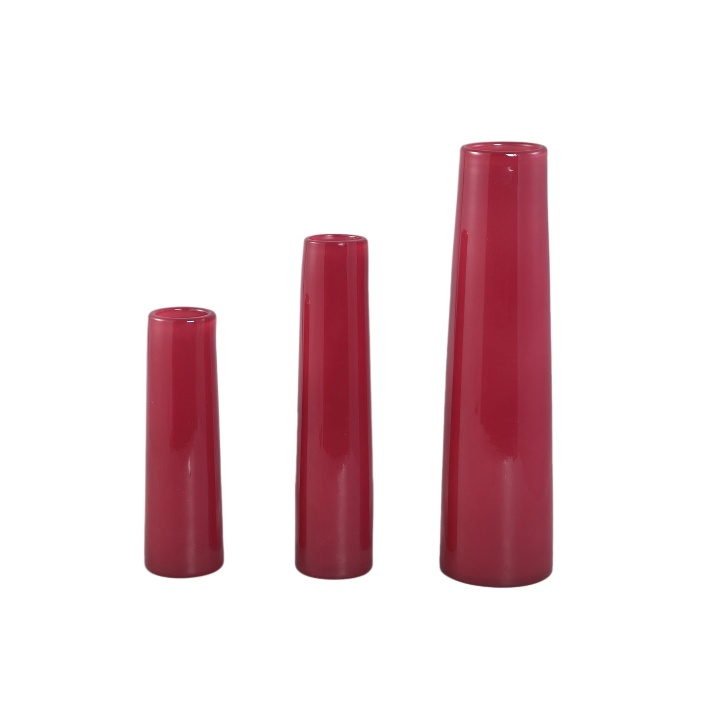 Saelah Donkerroze Glazen Vaas Rond Set van 6 Stuks L - 6 Sets 39x10x10 cm
