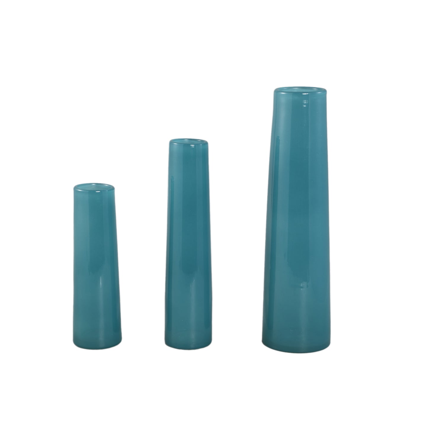 Saelah Teal Glazen Vaas Rond Set Van 6 Stuks L - 6 Sets 39x10x10 cm