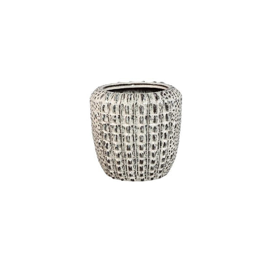 Crocco Crème Keramische Ronde Pot Krokodilpatroon - Set van 2 25x26x26 cm