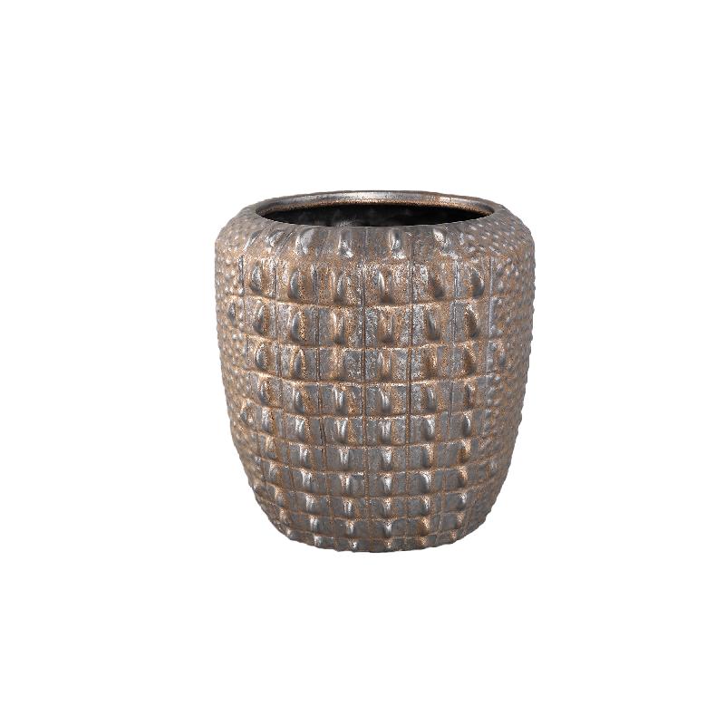 Crocco Bronzen Keramische Ronde Pot Met Krokodilpatroon M 30x31x31 cm