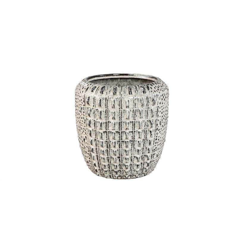 Crocco Crèmekleurige Keramische Ronde Pot Met Krokodillenpatroon M 30x31x31 cm