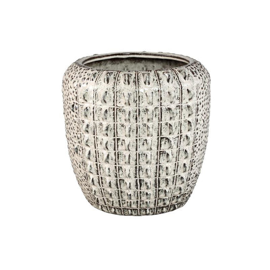 Crocco Crème Keramische Ronde Pot Krokodilpatroon L 37x38.5x38.5 cm