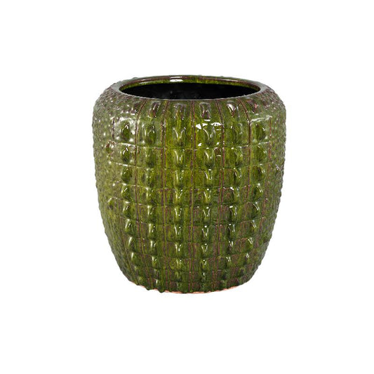Crocco Donkergroene Keramische Ronde Pot Met Krokodillenpatroon 37x38.5x38.5 cm