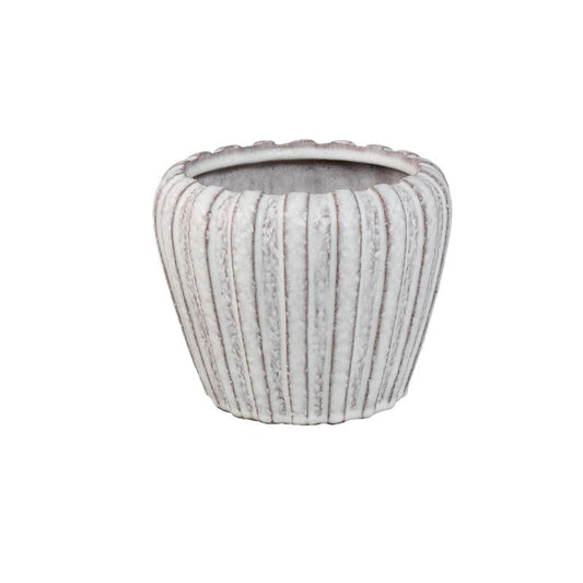 Mirei Witte Keramische Pot Verticaal Geribbeld Rond Set van 4 Stuks 16x19.5x19.5 cm