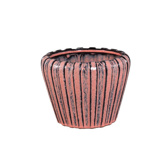 Mirei Roze Keramische Pot Verticaal Geribd Rond Set van 2 19.5x25x25 cm