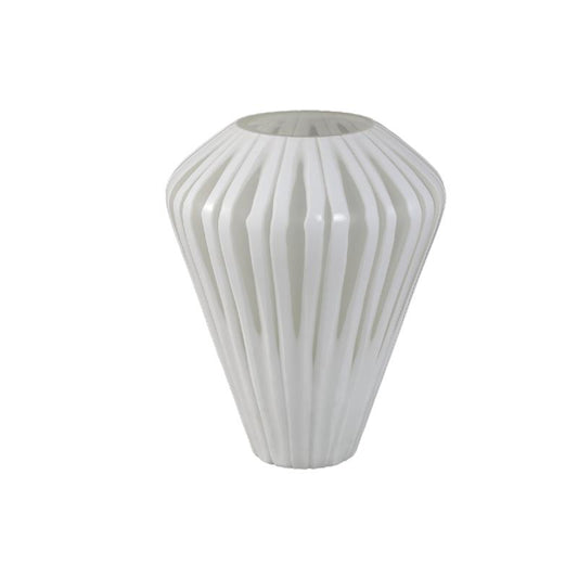Ireka Witte Handgesneden Glazen Vaas Hoekig Rond M - Set van 2 24x19x19 cm