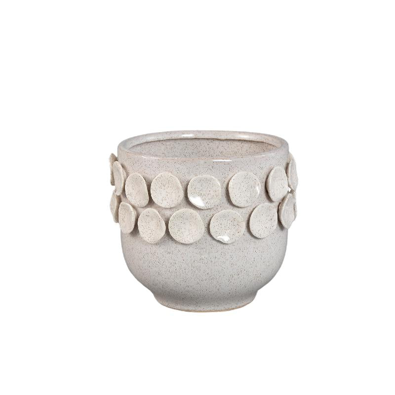 Trelin Witte Ronde Keramische Pot Met Stippen Op Rand Set Van 4 15.5x17.5x17.5 cm