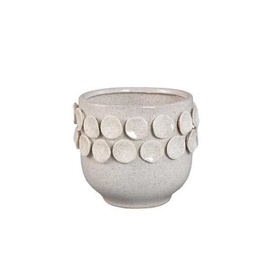 Trelin Witte Ronde Keramische Pot Met Stippen Op Rand Set Van 4 15.5x17.5x17.5 cm