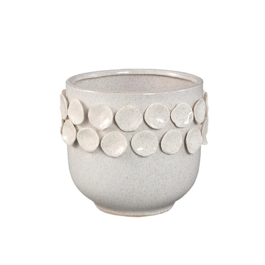 Trelin Witte Ronde Keramische Pot Met Stippen Op Rand Set Van 2 18.5x20x20 cm