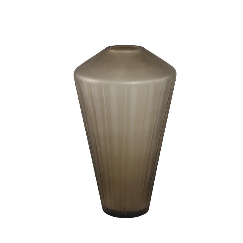 Damiri Bruine Glazen Vaas Handgesneden Lijnen L 40x22x22 cm