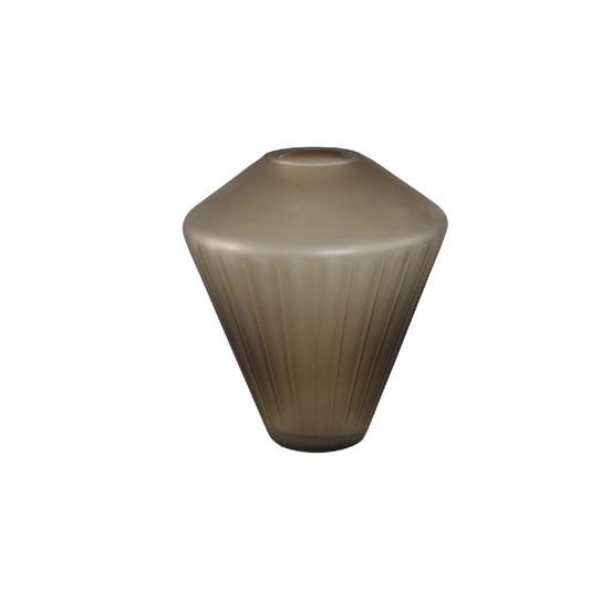 Damiri Bruin Glas Handgeslepen Vaas Lijnen M 28x25x25 cm