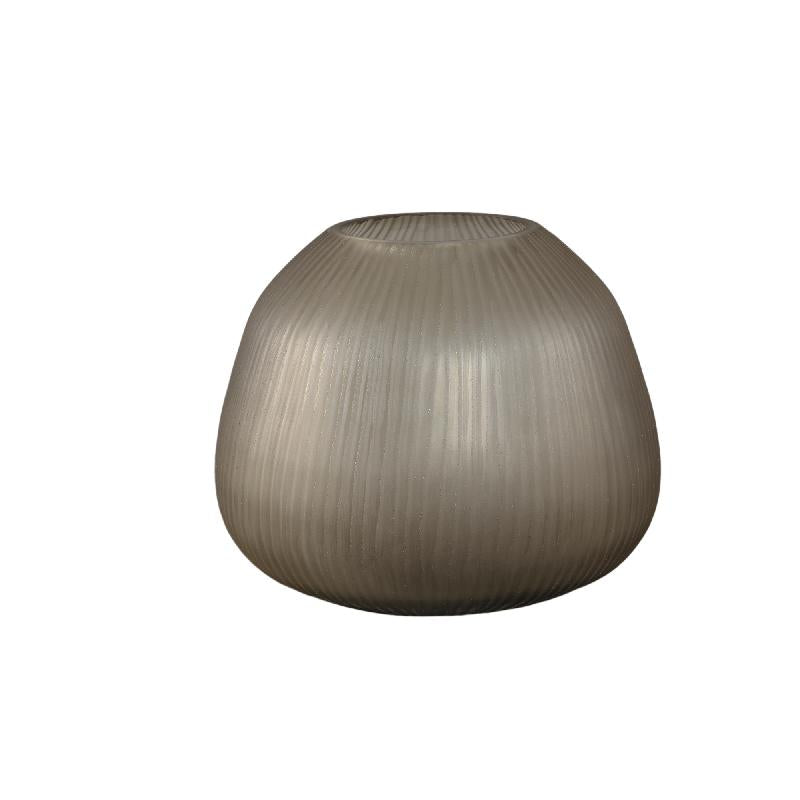 Marria Bruine Glazen Vaas Handgesneden Geribbd Rond S 22x27.5x27.5 cm
