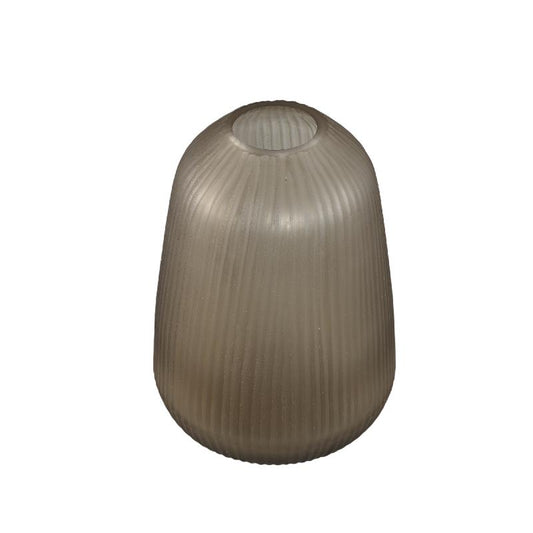 Marria Bruine Glazen Vaas Handgesneden Geribd Rond M 29.5x21.5x21.5 cm