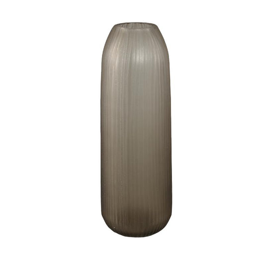 Marria Bruine Glazen Vaas Handgesneden Geribd Rond L 40x14x14 cm