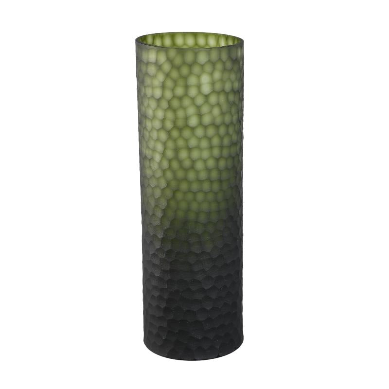 PauleneMos Groen Glazen Vaas Handgeslepen Recht L 45x15x15 cm