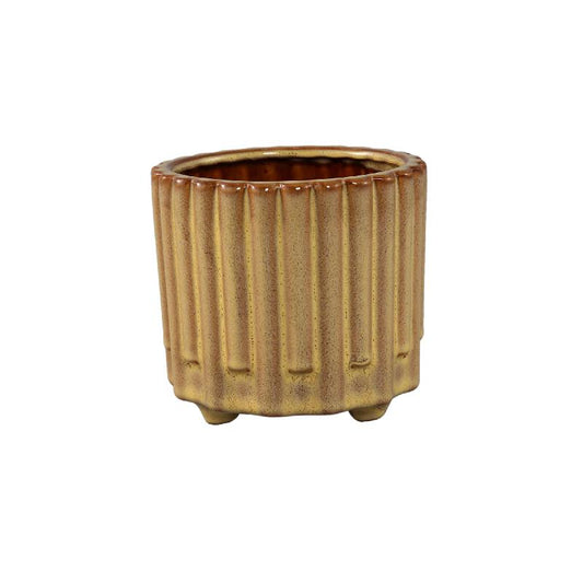 Derri Gele Keramische Pot met Streeppatroon op Pootjes M - Set van 12 12x13x13 cm