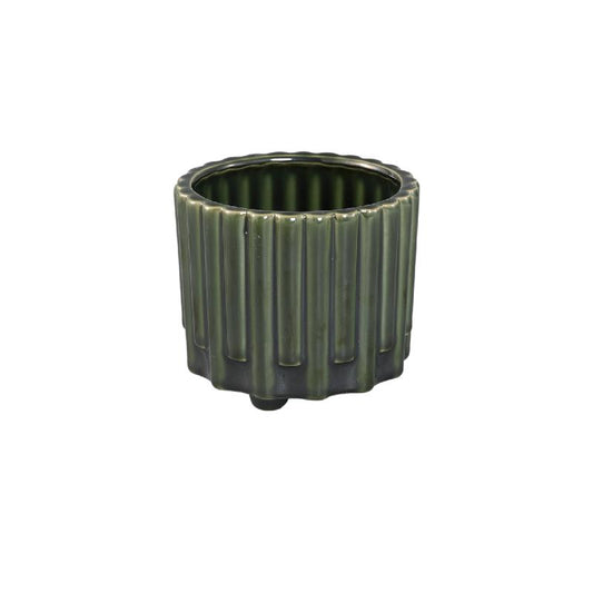 Derri Groene Keramische Pot Met Streeppatroon Op Poten S - Set van 12 9.5x10.5x10.5 cm