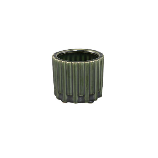 Derri Groene Keramische Pot Met Strepenpatroon Op Pootjes XS - Set van 12 7.5x8x8 cm