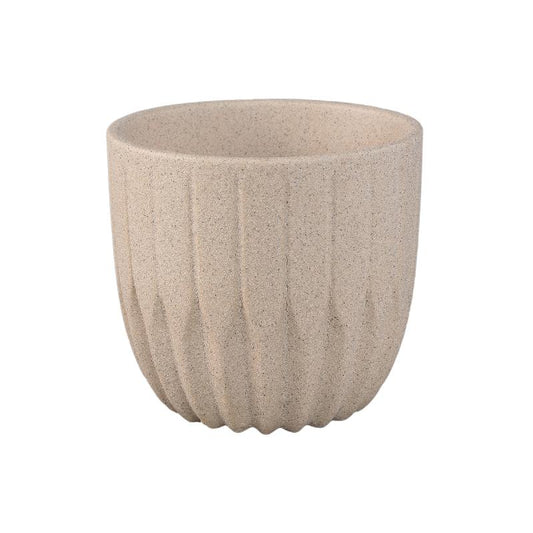 Jeily Crème Keramische Ronde Pot Hoekig Patroon XL – Set van 6 Stuks 16x17x17 cm