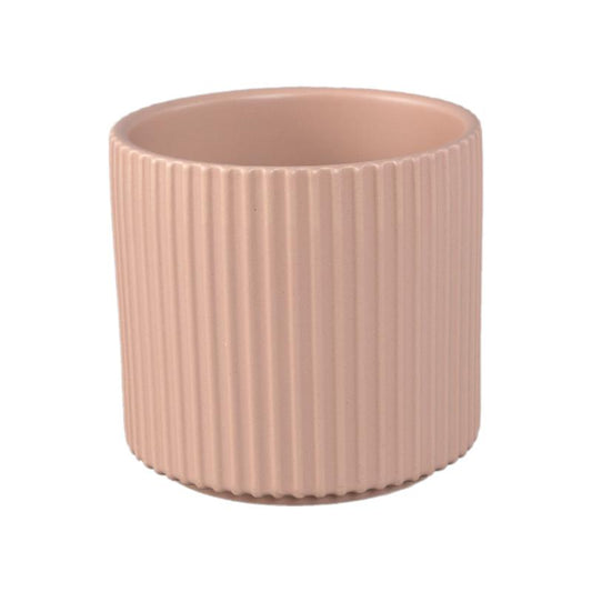 Renaud Crème Keramische Pot Geribd Mat Rond L – Set van 6 13x14.5x14.5 cm