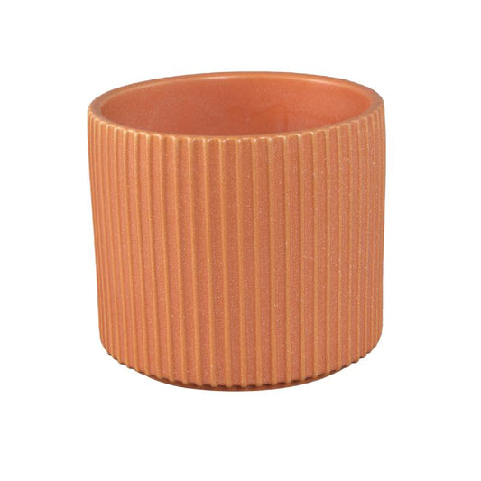 Renaud Perzik Keramische Pot Geribbd Mat Rond XL Set van 6 Stuks 16x18.5x18.5 cm