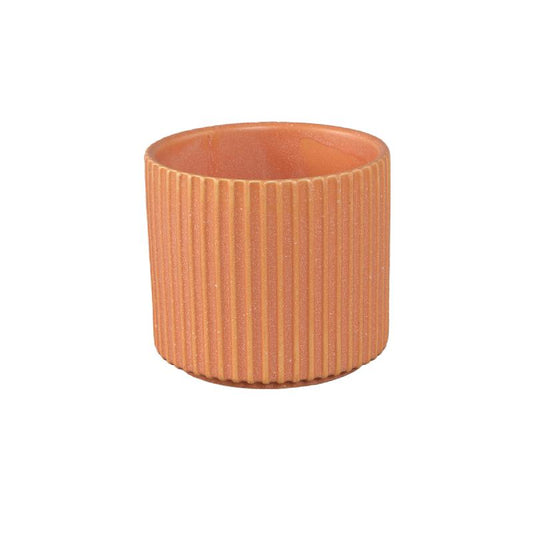 Renaud Perzik Keramische Pot Geribd Mat Rond M Set van 12 Stuks 12x12.5x12.5 cm