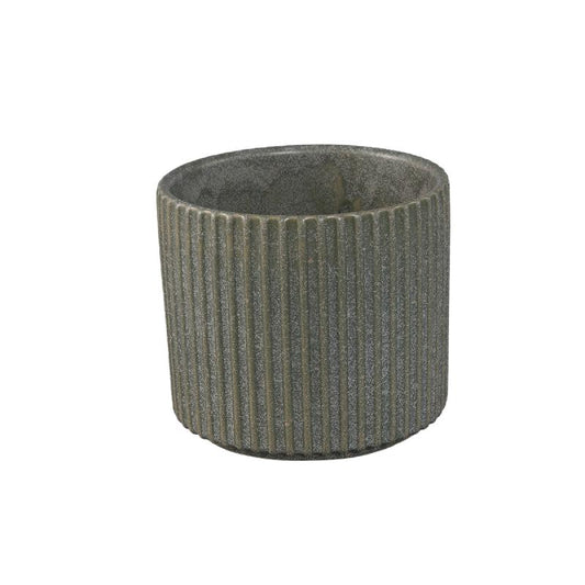 Renaud Groene Keramische Pot Geribbed Mat Rond M – Set van 12 Stuks 12x12.5x12.5 cm