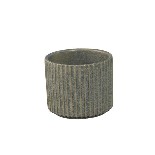 Renaud Groen Keramische Pot Geribfeld Mat Rond S – Set van 12 Stuks 9.5x11x11 cm