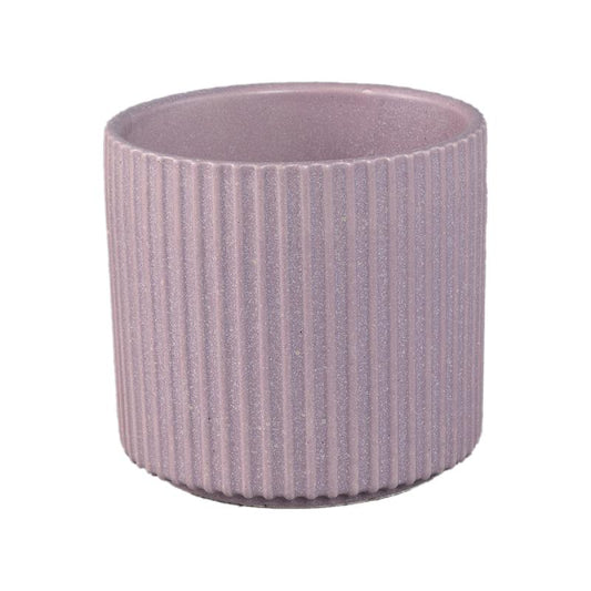 Renaud Lila Keramische Pot Geribd Mat Rond L Set van 6 Stuks 13x14.5x14.5 cm