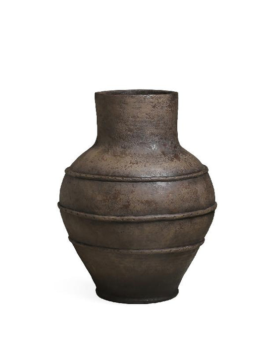 Nakela Donkerbruine Fiber Cement Vintage Pot Hoog 90x70x70 cm