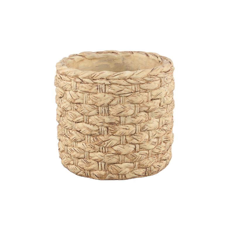 Linae Bruine Ronde Cementpot met Mandpatroon M - Set van 12 14x15x15 cm
