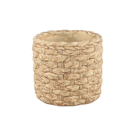 Linae Bruine Ronde Cementpot met Mandpatroon M - Set van 12 14x15x15 cm