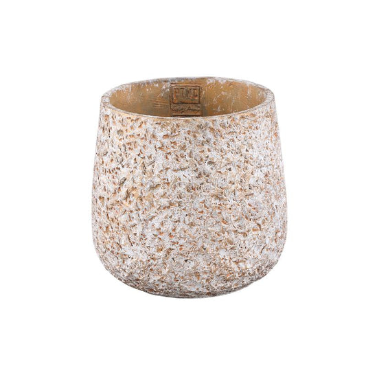 Ziven Witte Ronde Cementpot Ruw Patroon L – Set van 8 Stuks 17x18x18 cm