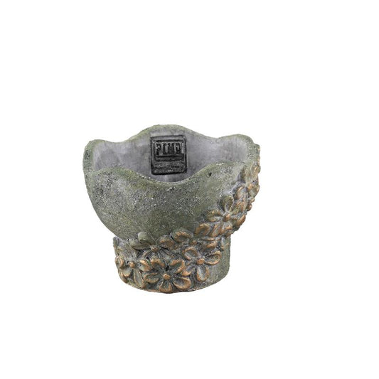 Heena Groen Cement Pot Streep Bloemmotief S - Set van 12 9.5x12x12 cm
