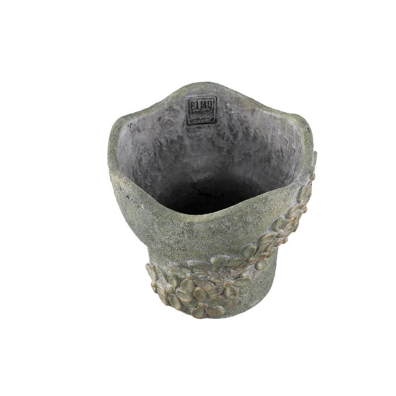 Heena Groen Cement Pot Streep Bloemenpatroon Set van 6 Stuks XL 18x20x20 cm