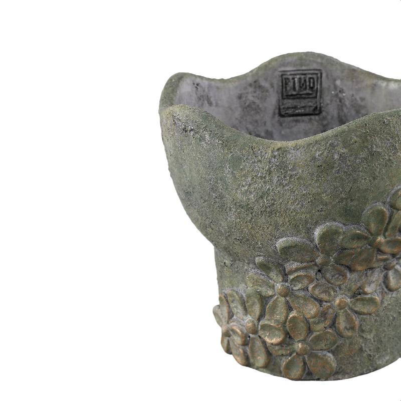 Heena Groen Cement Pot Streep Bloemenpatroon Set van 6 Stuks XL 18x20x20 cm