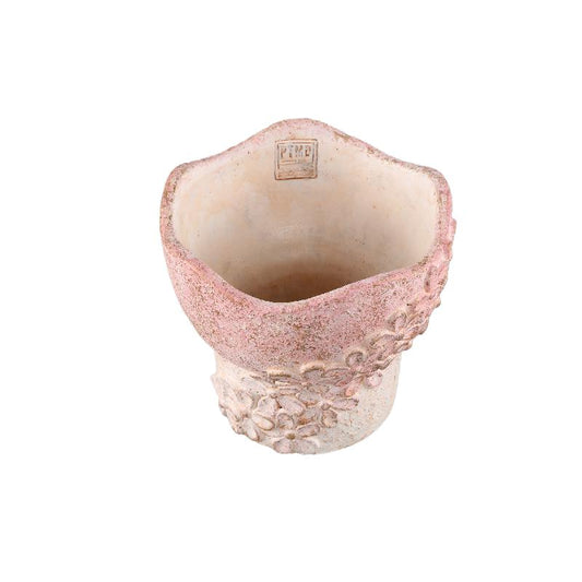 Heena Roze Cementpot Set van 6 Stuks met Streep- en Bloempatroon XL 18x20x20 cm