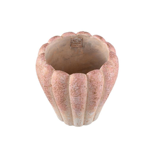 Chantile Roze Ronde Geribde Cement Pot Ombré Set van 6 Stuks XL 20x20x20 cm