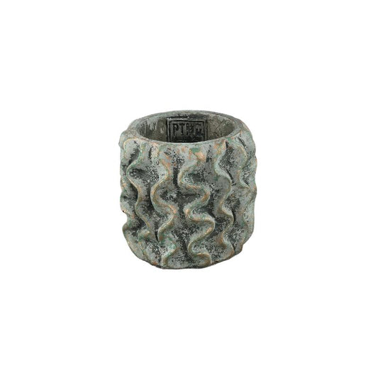 Vonda Blauwe Ronde Cementen Pot met Golfpatroon XS – Set van 12 8x9x9 cm