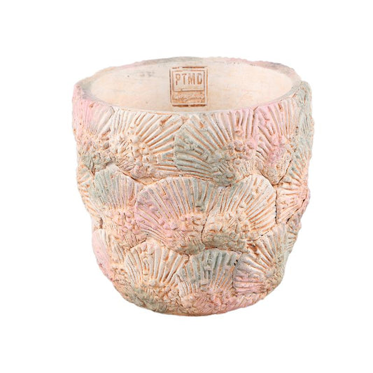 Allisha Lichtblauw Ronde Cementpot Shells Set van 8 Stuks 17x18x18 cm