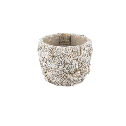 Allisha Off-White Ronde Cement Pot Schelpenpatroon S - Set van 12 9.5x12x12 cm
