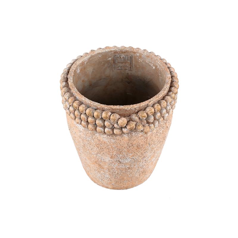 Rydel Bruine Ronde Cement Pot met Kralenrand XL – Set van 6 Stuks 20x20x20 cm