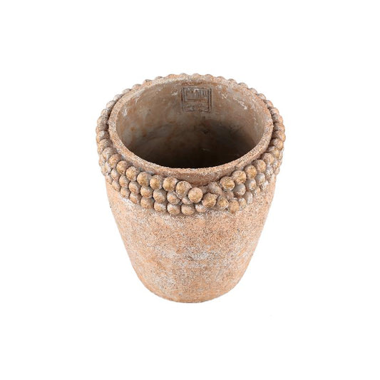 Rydel Bruine Ronde Cement Pot met Kralenrand XL – Set van 6 Stuks 20x20x20 cm