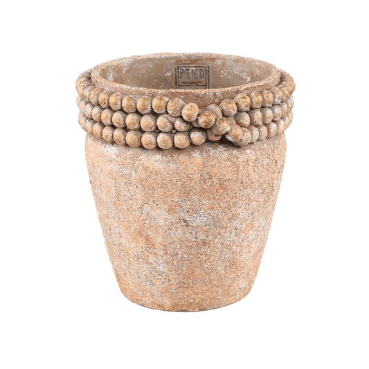 Rydel Bruine Ronde Cement Pot met Kralenrand XL – Set van 6 Stuks 20x20x20 cm