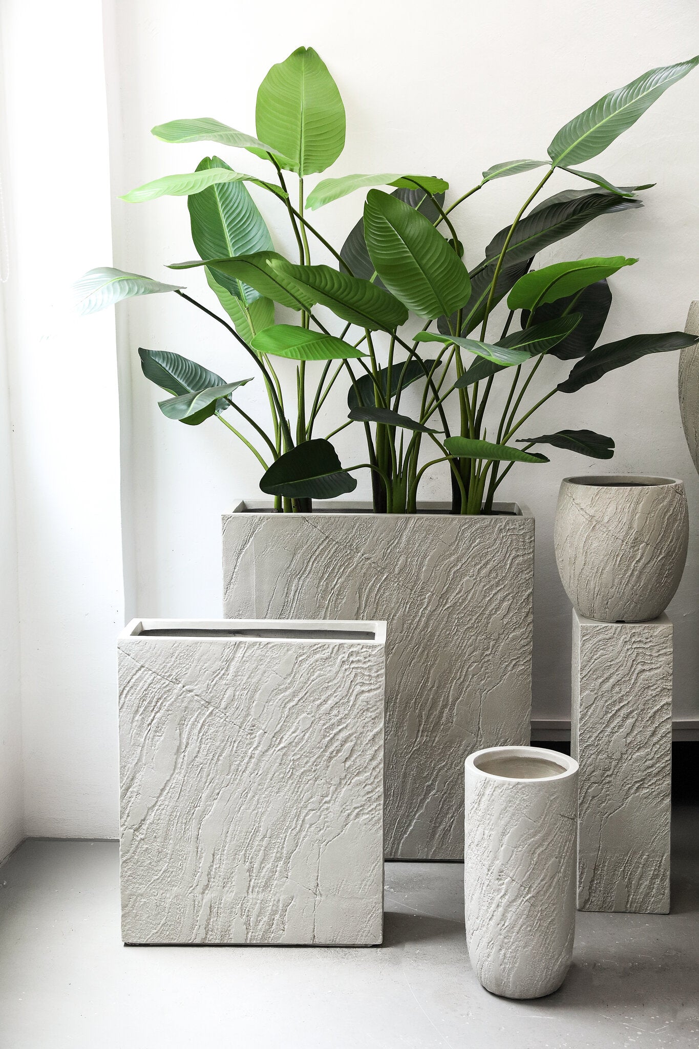 Berwin Beige Fiber Cement Rotsblok Pot Set van 2 Rechthoekig 92x80x30.5 cm