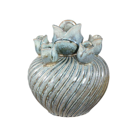 Mailia Turquoise Keramische Ronde Tulpvaas Swirl M 25.5x23x23 cm