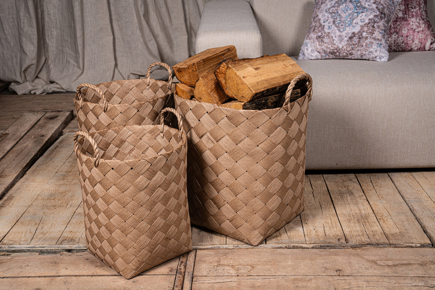 Clarke Natuurlijke Ronde Gevlochten Papieren Mand met Handvat 55x42x42 cm