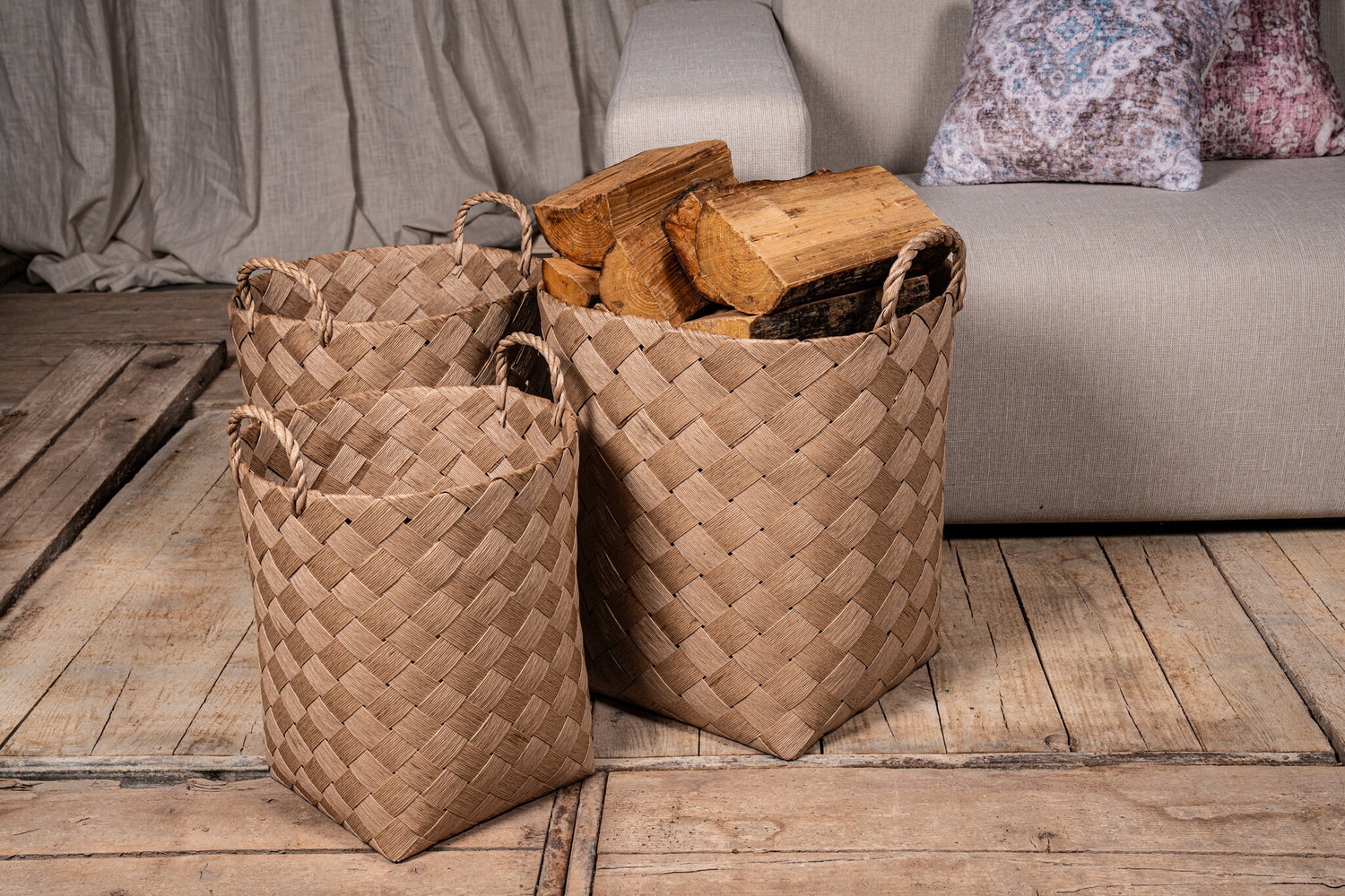 Clarke Natuurlijke Ronde Gevlochten Papieren Mand met Handvat 55x42x42 cm