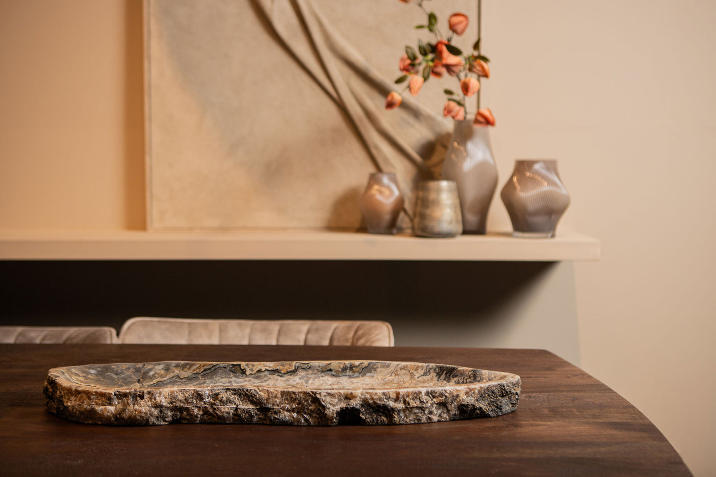 Megon Natuurlijke Onyx Lapis Ovale Schaal 7x70x25 cm